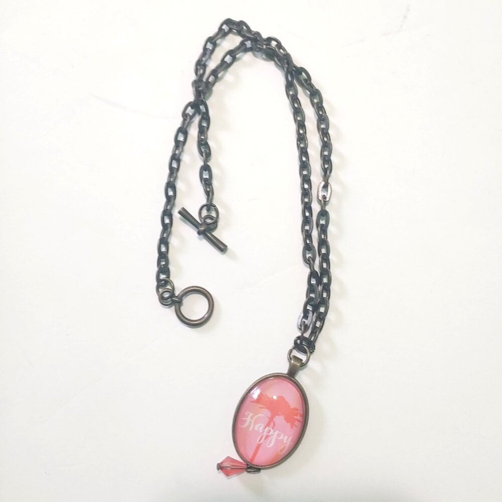 "Happy" pendant Chain necklace cabochon 19"